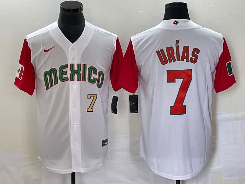 Men 2023 World Cub Mexico #7 Urias White orange Nike MLB Jersey4